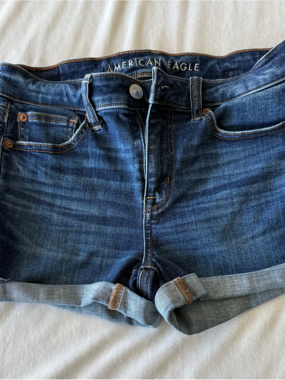 American Eagle Outfitters Dark Blue Rolled-Hem Denim Shorts